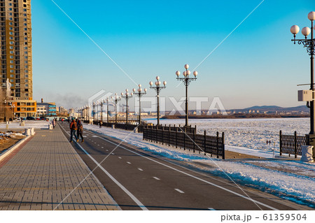 Khabarovsk, Russia - Dec 22, 2018: Embankment of Khabarovsk, Russia - Dec 22, 2018: Embankment of 61359504