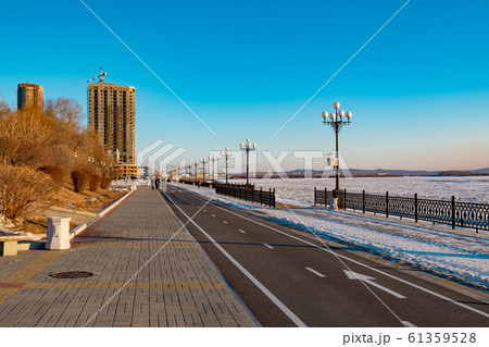 Khabarovsk, Russia - Dec 22, 2018: Embankment of Khabarovsk, Russia - Dec 22, 2018: Embankment of 61359528