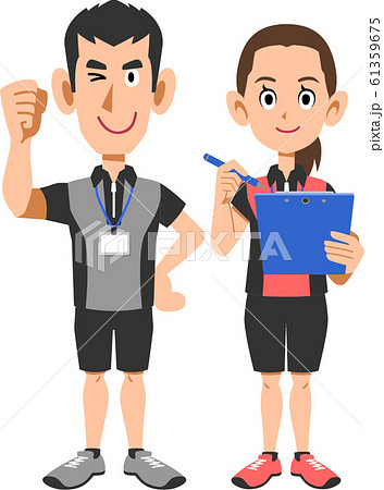 フィットネスクラブのインストラクターの男女のイラスト素材