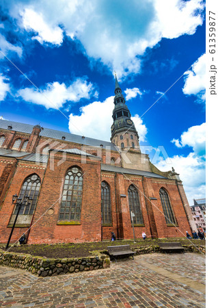 ラトビア リガ旧市街 聖ペテロ教会の写真素材