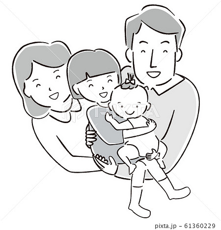 手描き　家族愛 2　娘と赤ちゃん　グレースケール 61360229
