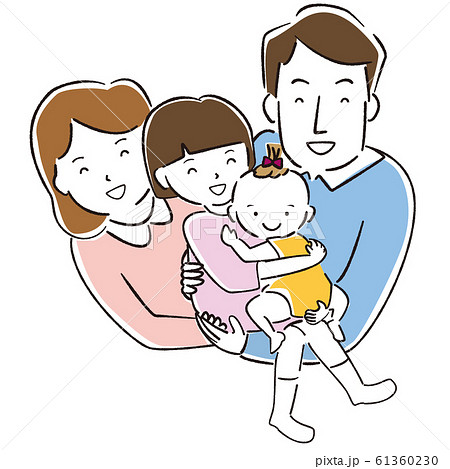 手描き 家族愛2 娘と赤ちゃん カラーのイラスト素材