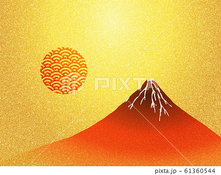 赤富士と日の出のイラスト 金屏風イメージ背景テクスチャのイラスト素材