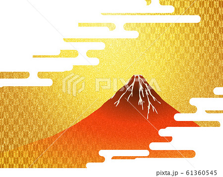 赤富士と工雲のイラスト 金屏風イメージ背景テクスチャのイラスト素材