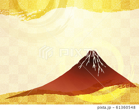 赤富士と筆跡のイラスト 金屏風イメージ背景テクスチャのイラスト素材