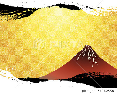 赤富士と筆跡のイラスト 金屏風イメージ背景テクスチャのイラスト素材