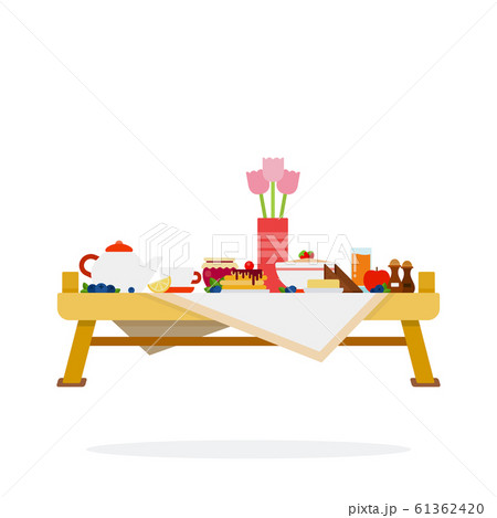 Table with desserts and tea vector flat material design isolated object on white background. Table with desserts and tea vector flat material design isolated object on white background. 61362420