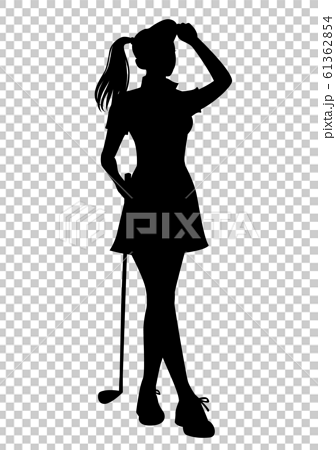ゴルフのシルエット 女子ゴルファー ポーズ08のイラスト素材