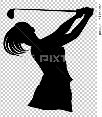 ゴルフのシルエット　女子ゴルファー上半身　ポーズ16 61362862