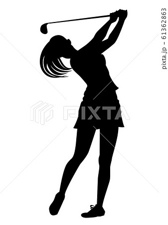 ゴルフのシルエット　女子ゴルファー　ポーズ17 61362863