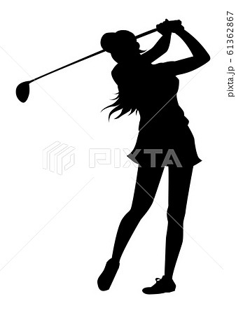 ゴルフのシルエット 女子ゴルファー ポーズ21のイラスト素材