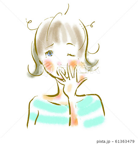 女性　あくび　水彩 61363479