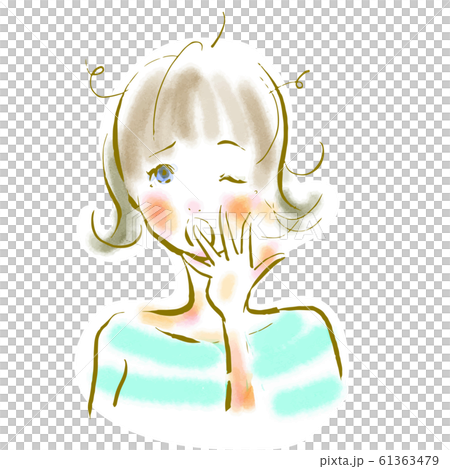 女性　あくび　水彩 61363479