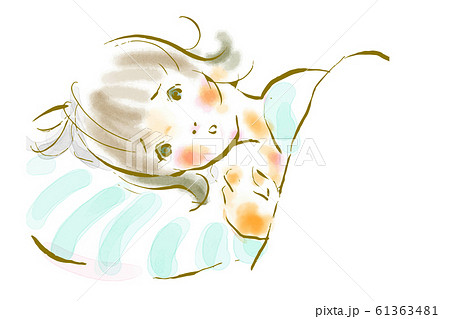 女性　不眠　水彩 61363481