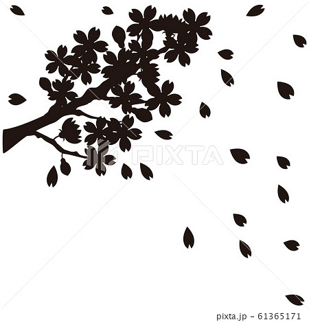 さくら 桜 シンプル シルエット 影絵 切絵 モノクロ 白黒のイラスト素材