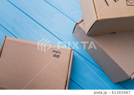 Three carton boxes, flat lay. 61365667