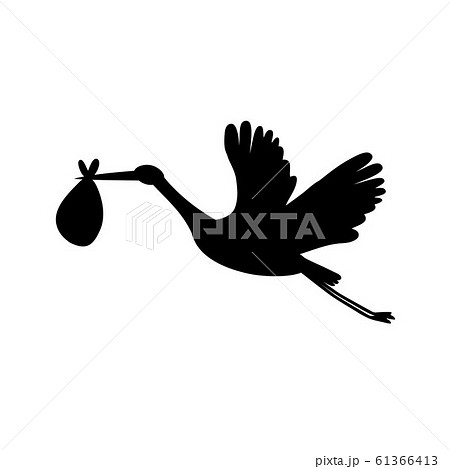 Stork Logo Silhouette Black Bird Flying And Stock Illustration