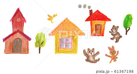 どうぶつのむら　クレヨンイラスト 61367198