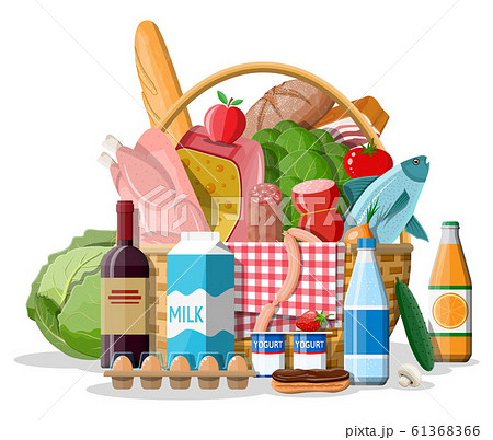 Wicker basket with fresh products. Wicker basket with fresh products. 61368366