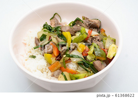 Stir fried chicken and mixed entrails with sweet Stir fried chicken and mixed entrails with sweet 61368622