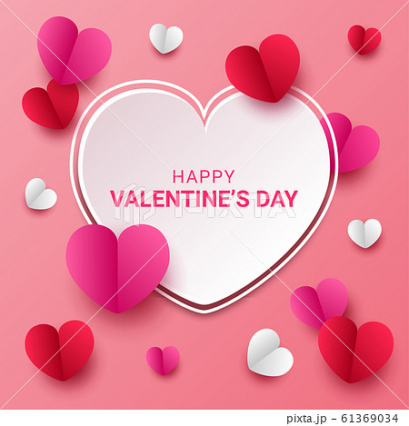 Happy valentines day paper cut style with colorful heart shape in pink background 61369034