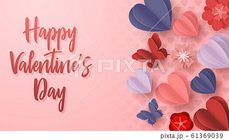 Happy valentines day paper cut style with colorful heart shape in pink background Happy valentines day paper cut style with colorful heart shape in pink background 61369039
