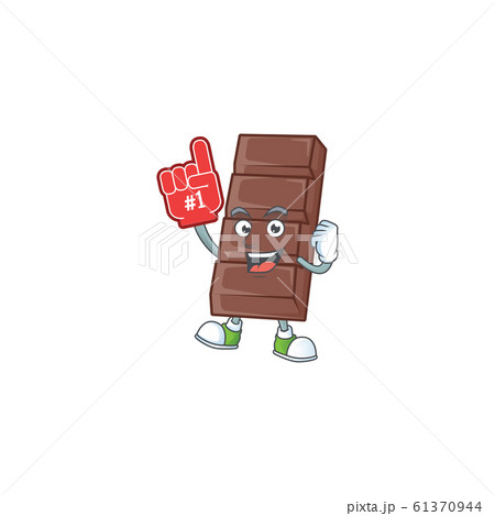 Chocolate bar mascot cartoon style holding a Foam finger 61370944
