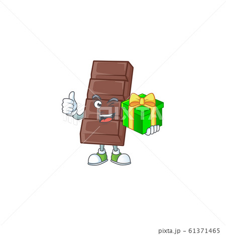 Smiley chocolate bar character with gift box Smiley chocolate bar character with gift box 61371465