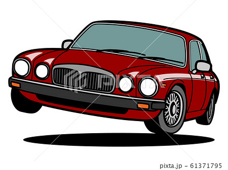 ブリティッシュセダン ジャンプ 赤色系 自動車イラストのイラスト素材