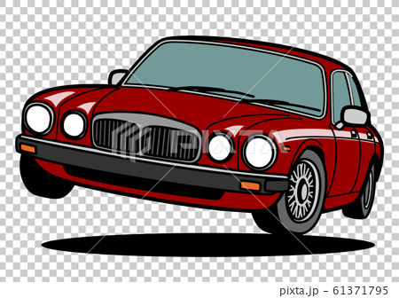 ブリティッシュセダン ジャンプ 赤色系 自動車イラストのイラスト素材
