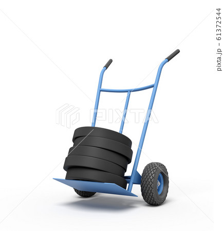 3d rendering of black weight plates on a hand truck isolated on white background 3d rendering of black weight plates on a hand truck isolated on white background 61372544