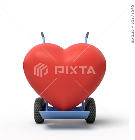 3d rendering of big red heart on a hand truck 61372545