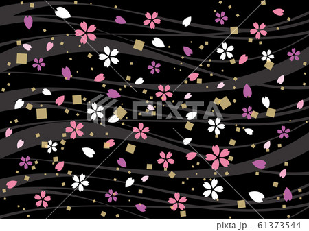 桜と波 和柄 春 背景 黒のイラスト素材