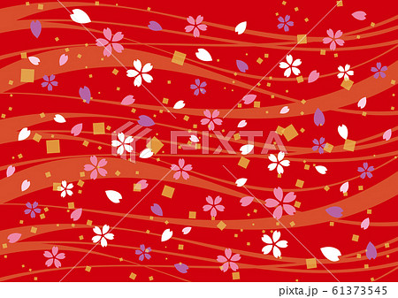 桜と波 和柄 春 背景 赤のイラスト素材