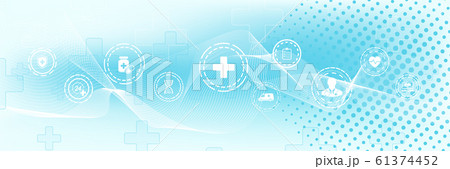 Abstract health care banner template with flat icons. Healthcare medicine concept. Medical innovation technology pharmacy banner. Vector illustration 61374452