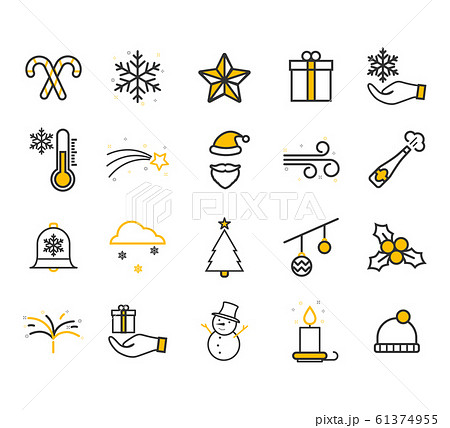 Merry Christmas flat line icons.  61374955