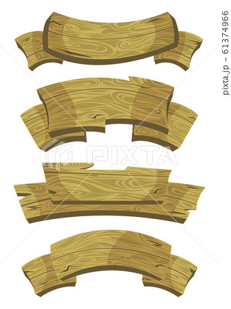 Cartoon brown wooden plate and ribbons. 61374966
