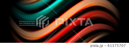 Silk and smooth flow wave poster design. Color waves, liquid style lines and shapes in black color background 61375707