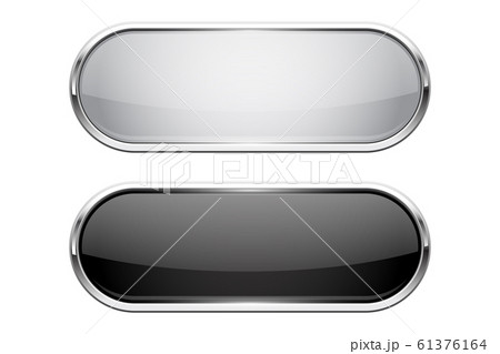 Web buttons. Black and white shiny oval icons with chrome frame 61376164