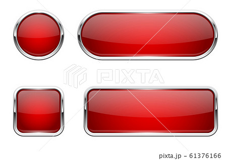 Web buttons. Red shiny icons with chrome frame 61376166