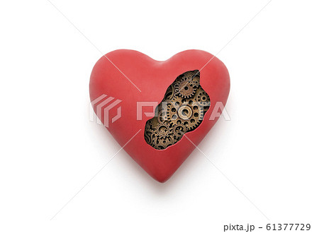 Red mechanical heart over white background with clipping path Red mechanical heart over white background with clipping path 61377729