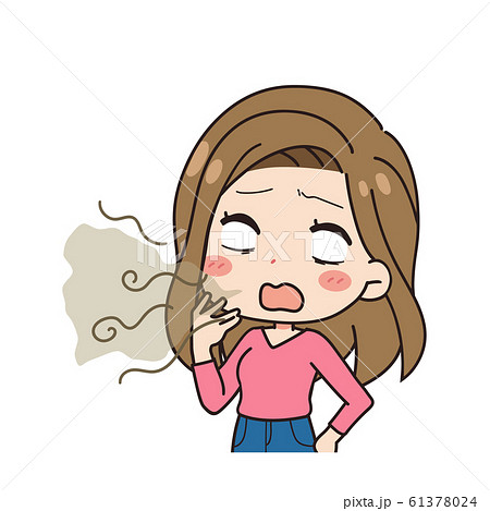 口臭に悩む女性の斜めイラスト 上半身のイラスト素材