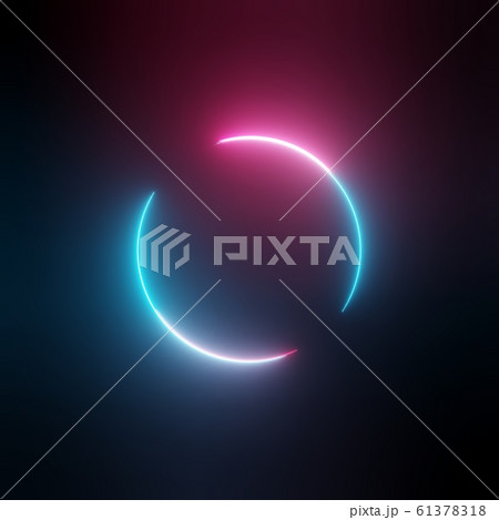 Neon light circle frame on dark background 61378318