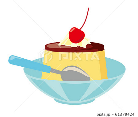 プリン　サクランボ　クリーム　スプーン 61379424