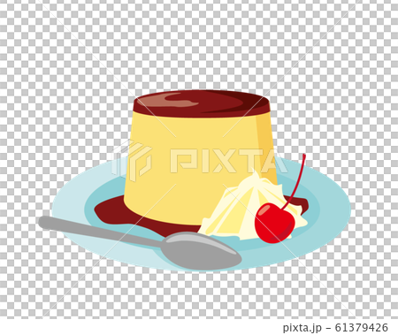 プリン　サクランボ　クリーム　スプーン 61379426