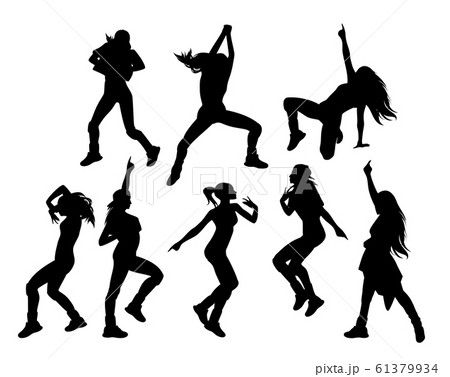 Female Hip Hop Dancers Black And White Vector のイラスト素材