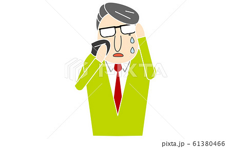 眼鏡をかけた男性 涙を拭くのイラスト素材