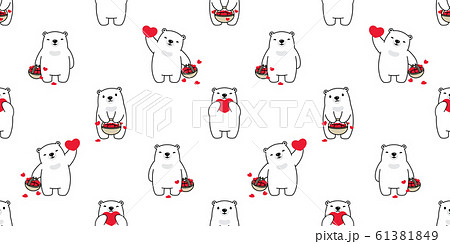 Bear seamless pattern heart valentine vector polar bear teddy basket cartoon scarf isolated repeat wallpaper tile background illustration doodle brown white design 61381849