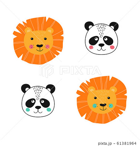 Isolated Baby Lion And Panda Faceのイラスト素材