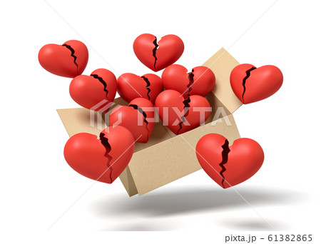 3d rendering of red broken hearts in carton box 61382865